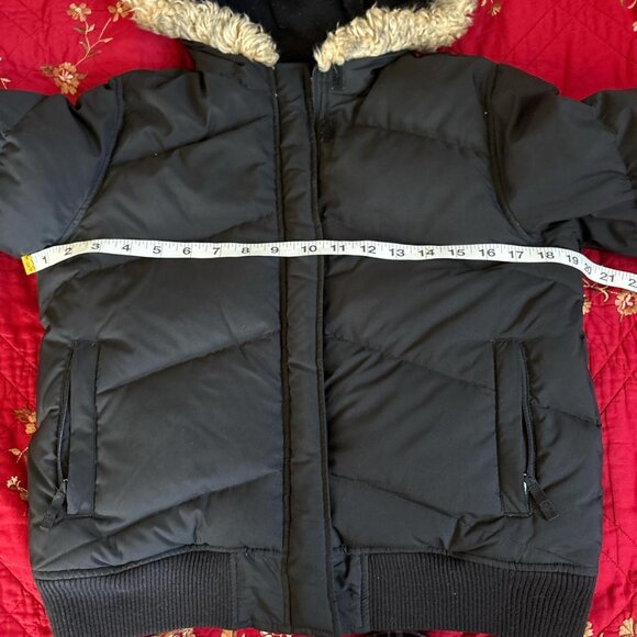 Black vintage old navy puffer jacket with hood and tan faux fur lining puffer - Picture 3 of 5